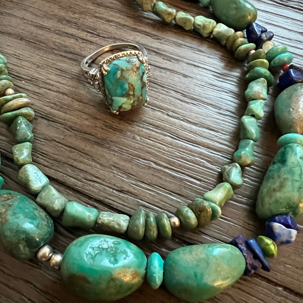Chico’s Costume Turquoise necklace.The Turquoise ring is sterling silver